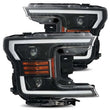 Load image into Gallery viewer, AlphaRex 18-20 Ford F-150 LUXX LED Proj Headlights Plank Style Jet Blk w/Activ Light/Seq Signal/DRL - Main Product View