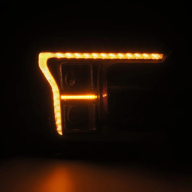 AlphaRex 18-20 Ford F-150 (Req. Conv F150 w/Stock LED) LUXX LED Proj HL Blk Actv Lgt Seq Sig SB DRL - Installation View