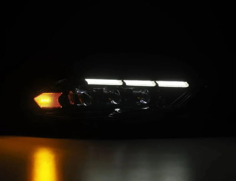 AlphaRex 18-20 Ford Mustang NOVA LED Proj Headlights Alpha-Black w/Activ Light/Seq Signal/Switch DRL - Installation View