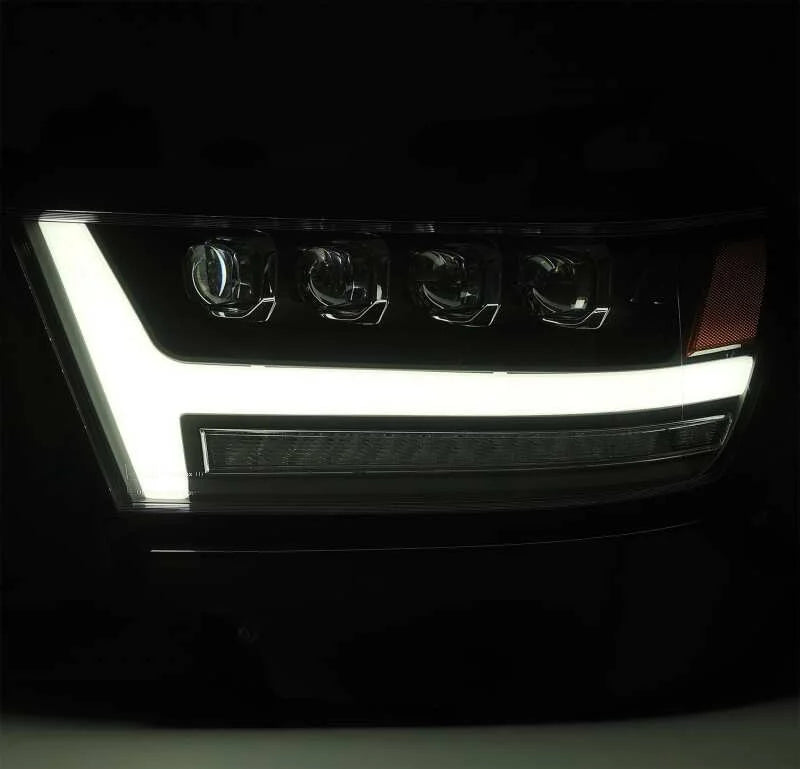 AlphaRex 19-20 Ram 1500HD NOVA LED Proj Headlights Plank Style Gloss Blk w/Activ Lght/Seq Signal/DRL - Back View