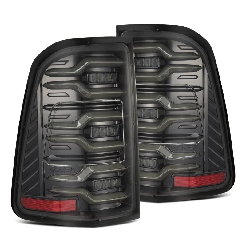 AlphaRex 19-21 Dodge Ram 1500 Luxx-Series LED Tail Lights Alpha-Black w/Activ Light/Seq Signal - Side View