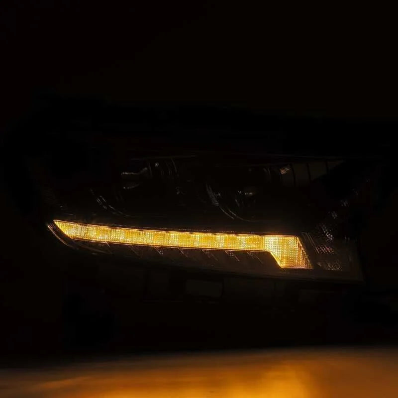 AlphaRex 19-21 Ford Ranger LUXX LED Proj Headlights Plank Style Black w/Seq Signal/DRL - Back View