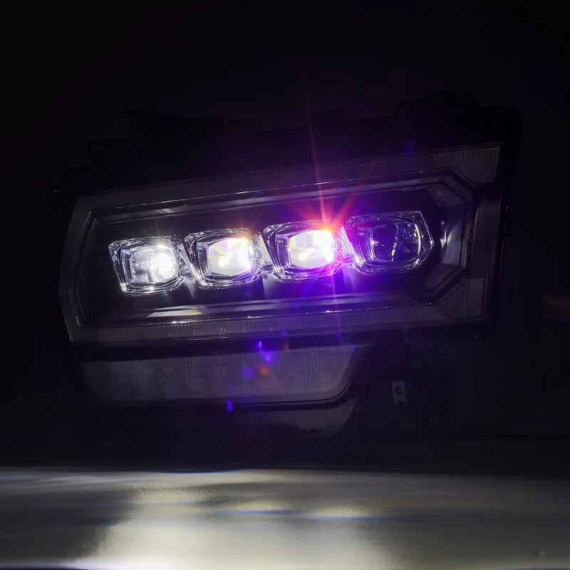 AlphaRex 19-21 Ram 2500 NOVA LED Proj Headlights Plank Style Black w/Activ Light/Seq Signal/DRL - Side View