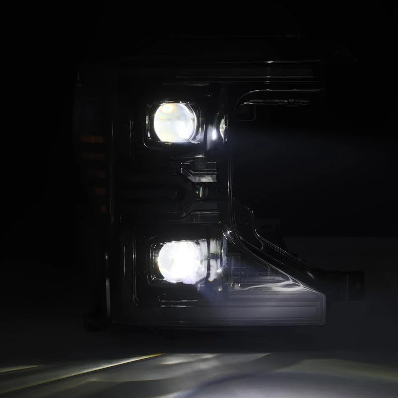 AlphaRex 20-22 Ford F-250/350/450 SD LUXX-Series LED Proj Headlights Alpha-Bk w/Acv Light SS & SBDRL - Back View