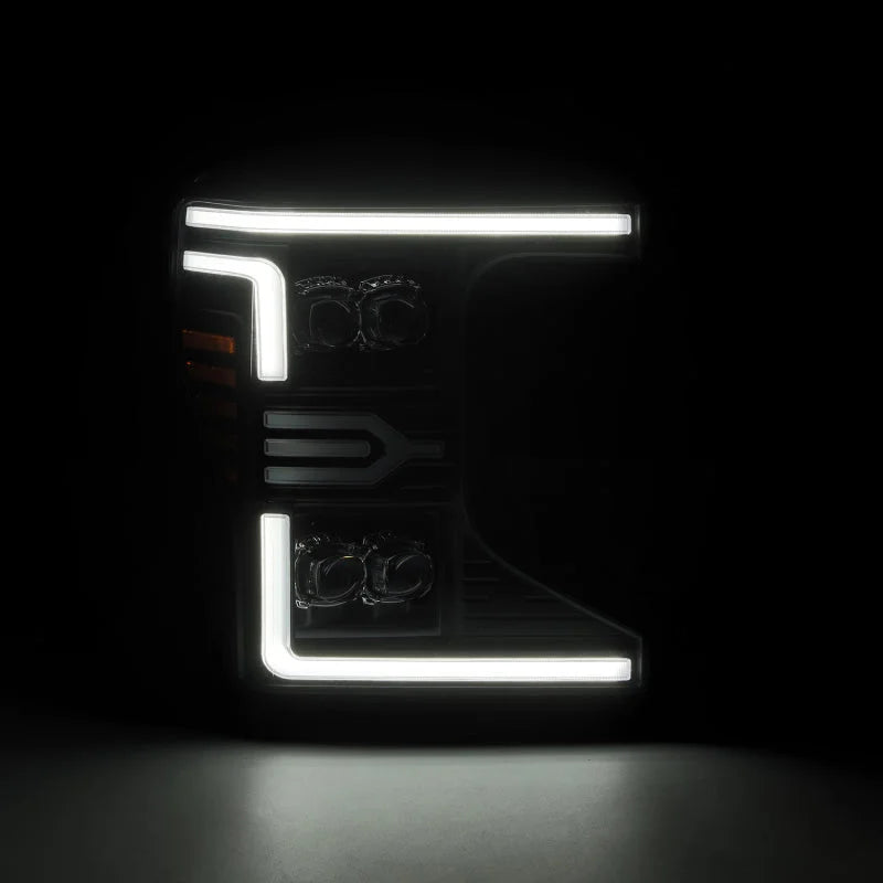 AlphaRex 20-22 Ford F-250/350/450 SD NOVA-Series LED Proj Headlights Bk w/Actv Light SeqSig & SBDRL - Back View