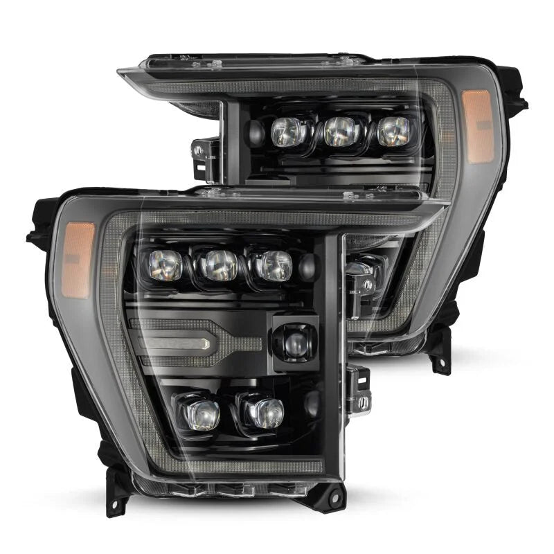 AlphaRex 21-22 Ford F-150 NOVA LED Proj Headlights Plank Style Alpha Blk w/Activ Light/Seq Signal - Main Product View