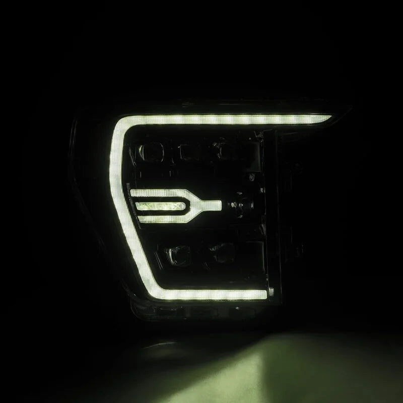 AlphaRex 21-22 Ford F-150 NOVA LED Proj Headlights Plank Style Alpha Blk w/Activ Light/Seq Signal - Side View