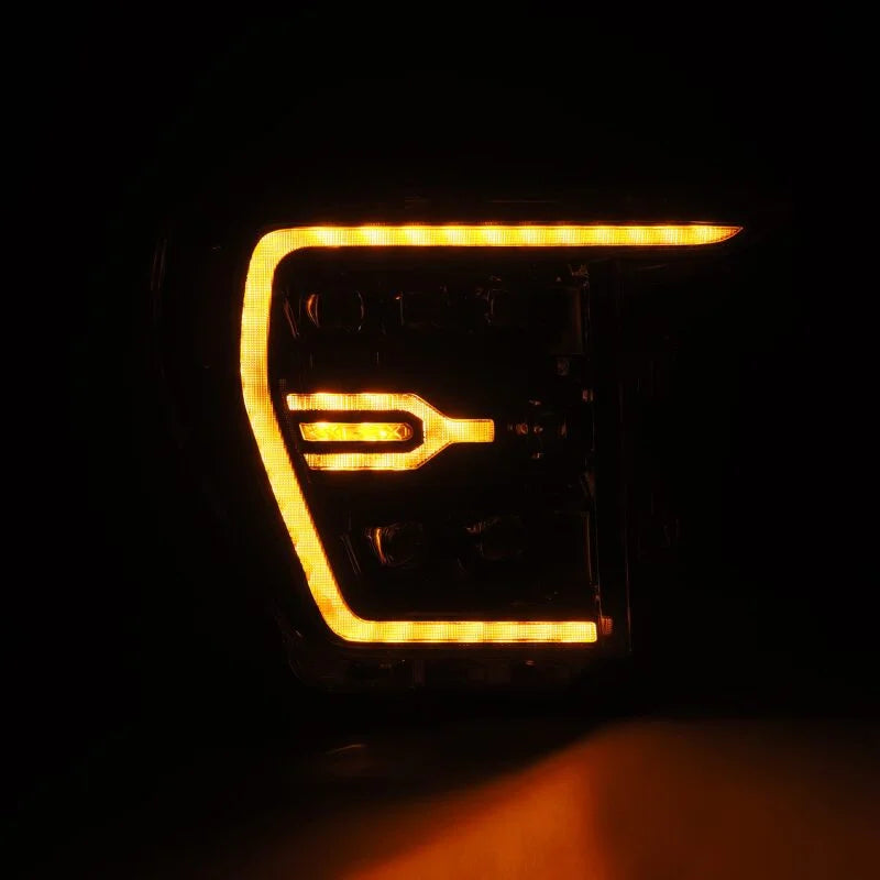 AlphaRex 21-22 Ford F-150 NOVA LED Proj Headlights Plank Style Alpha Blk w/Activ Light/Seq Signal - Back View