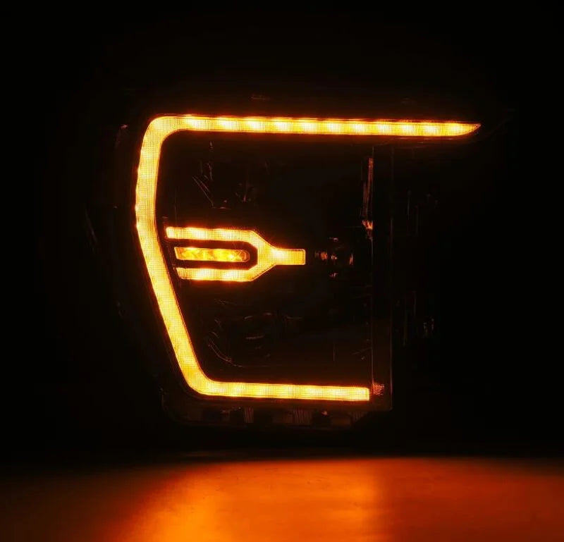 AlphaRex 21-22 Ford F150 Luxx-Series Projector Headlights Alpha-Black w/Activ Light/Seq Signal - Back View