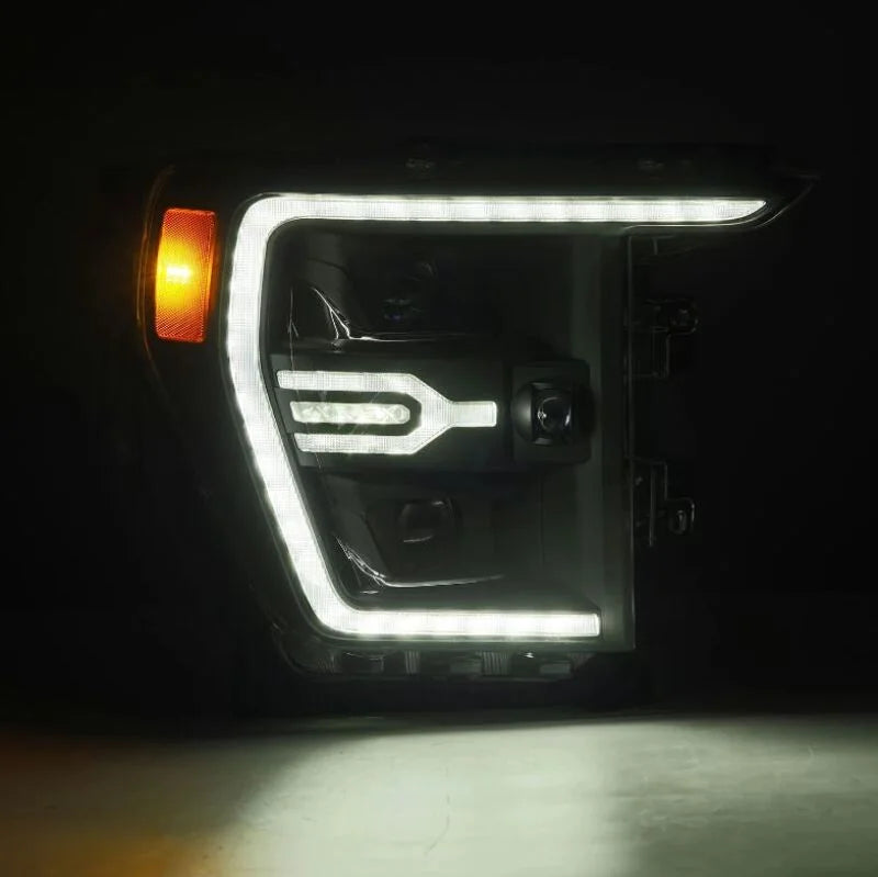 AlphaRex 21-22 Ford F150 Luxx-Series Projector Headlights Black w/Activ Light/Seq Signal - Installation View