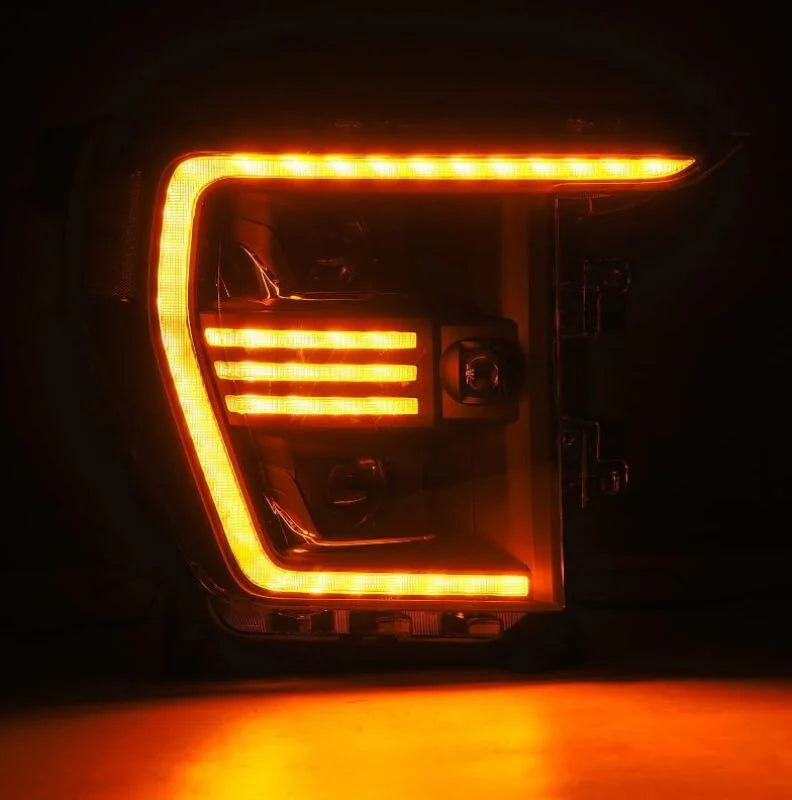 AlphaRex 21-22 Ford F150 PRO-Series Projector headlights Black w/Activ Light/Seq Signal - Back View