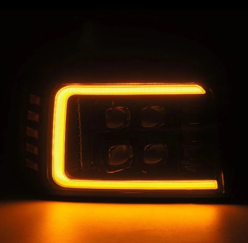 AlphaRex 92-96 Ford F-Series/Bronco NOVA-Series LED Proj Headlight Alpha-Bk w/Actv Light SS & SBDRL - Back View