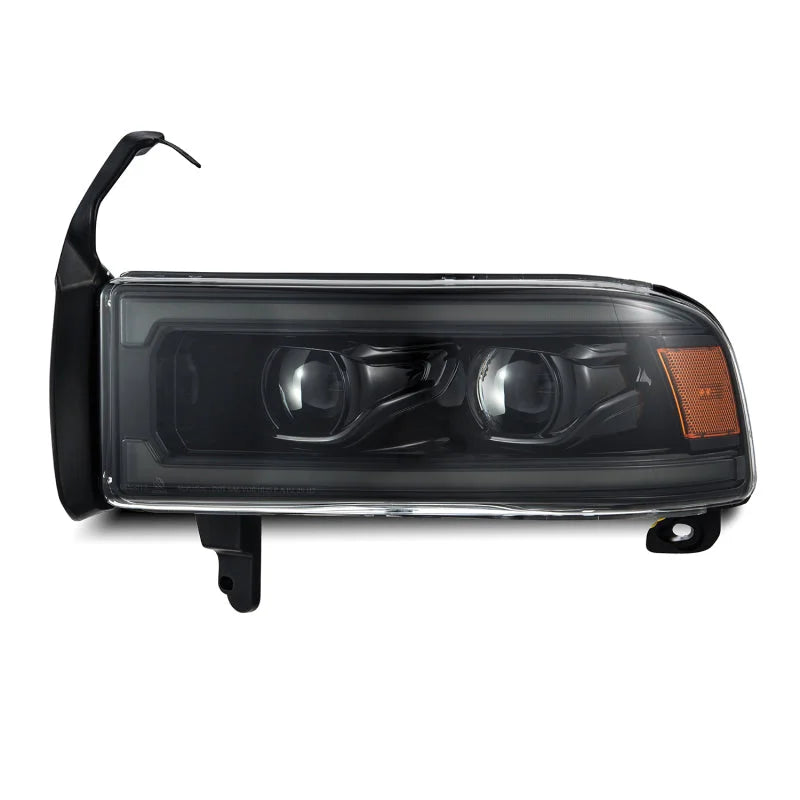 AlphaRex 94-01 RAM 1500 LUXX LED Proj Headlights Alpha-Blk w/Activ Light/Seq Signal/SB DRL - Side View