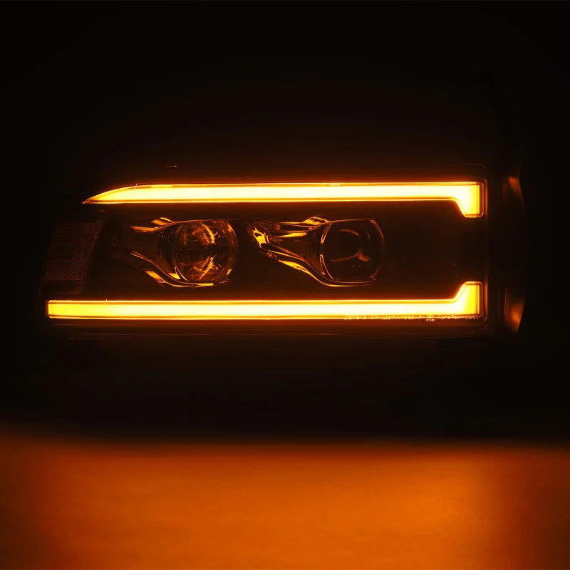 AlphaRex 94-01 RAM 1500 LUXX LED Proj Headlights Blk w/Activ Light/Seq Signal/SB DRL - Side View
