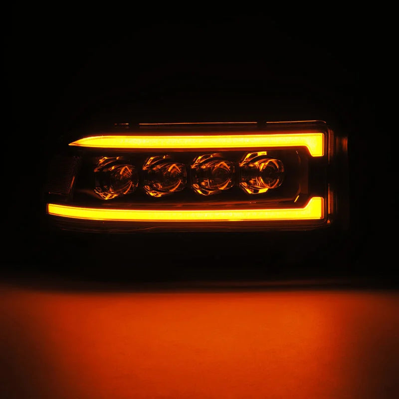 AlphaRex 94-01 RAM 1500 NOVA LED Proj Headlights Blk w/Activ Light/Seq Signal/SB DRL - Side View