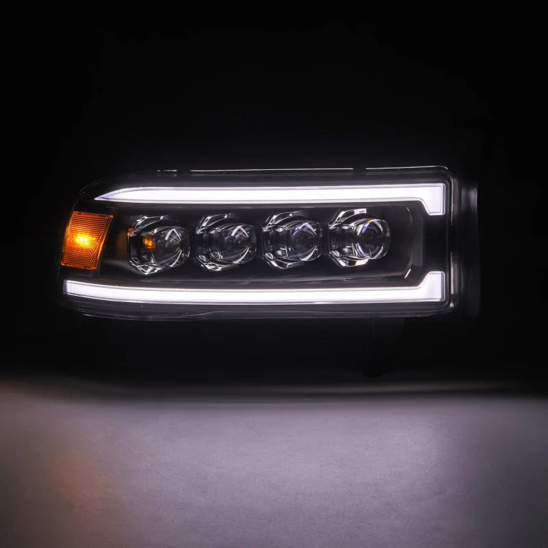 AlphaRex 94-01 RAM 1500 NOVA LED Proj Headlights Blk w/Activ Light/Seq Signal/SB DRL - Back View