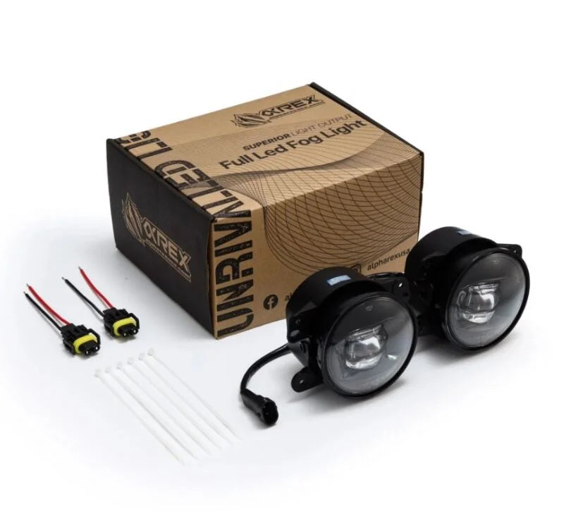 AlphaRex Universal Chrysler/Dodge/Hummer/Jeep DoubleTap Dual Color LED Proj Fog Lights - White/Amber - Back View