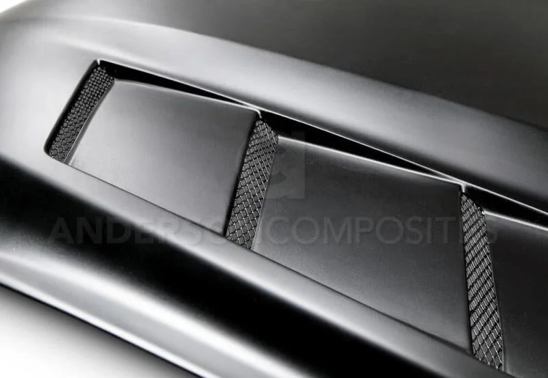 Anderson Composites 15-16 Ford Mustang (Excl. GT350/GT350R) Fiberglass Heat Extractor Hood - Back View