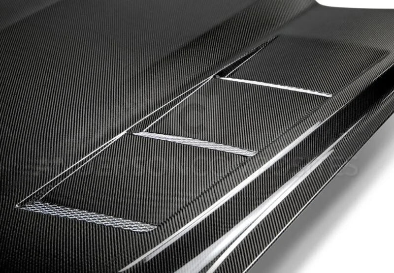 Anderson Composites 15-17 Ford Mustang (Excl. GT350/GT350R) Heat Extractor Double Sided Hood - Installation View
