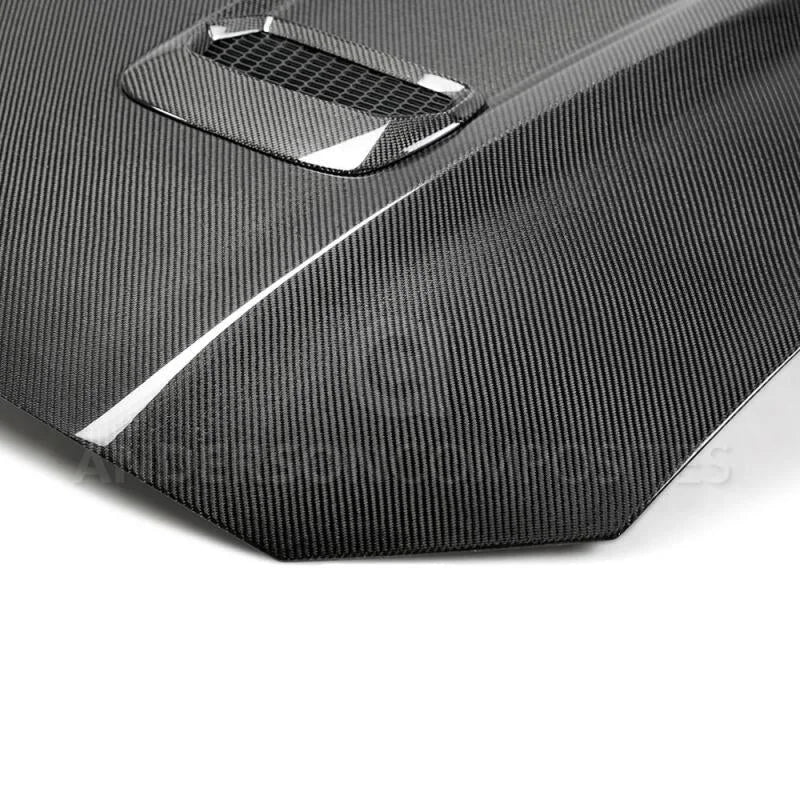 Anderson Composites 18-20 Ford Mustang Double Sided Type-OE Carbon Fiber Hood - Side View