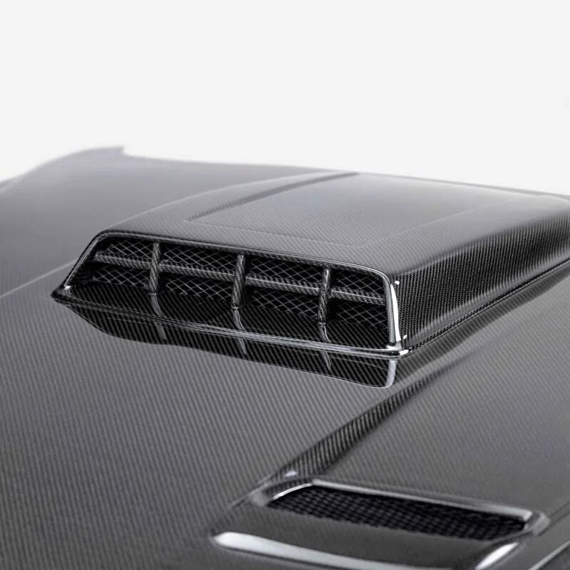 Anderson Composites 21-23 Ford Mustang Mach 1 Type-SK Double-Sided Carbon Fiber Hood - Back View