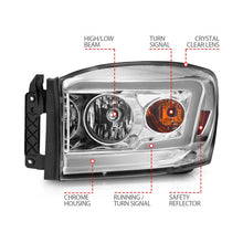 Load image into Gallery viewer, Anzo 06-09 Dodge RAM 1500/2500/3500 Headlights Chrome Housing/Clear Lens (w/ Light Bars) - Side View