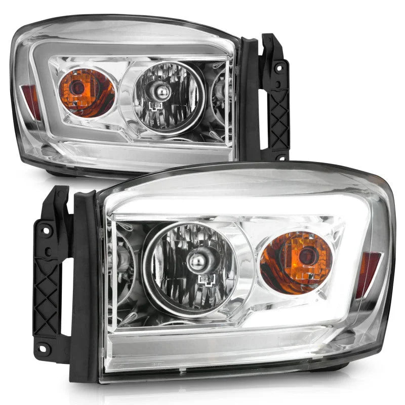 Anzo 06-09 Dodge RAM 1500/2500/3500 Headlights Chrome Housing/Clear Lens (w/ Light Bars) - Back View