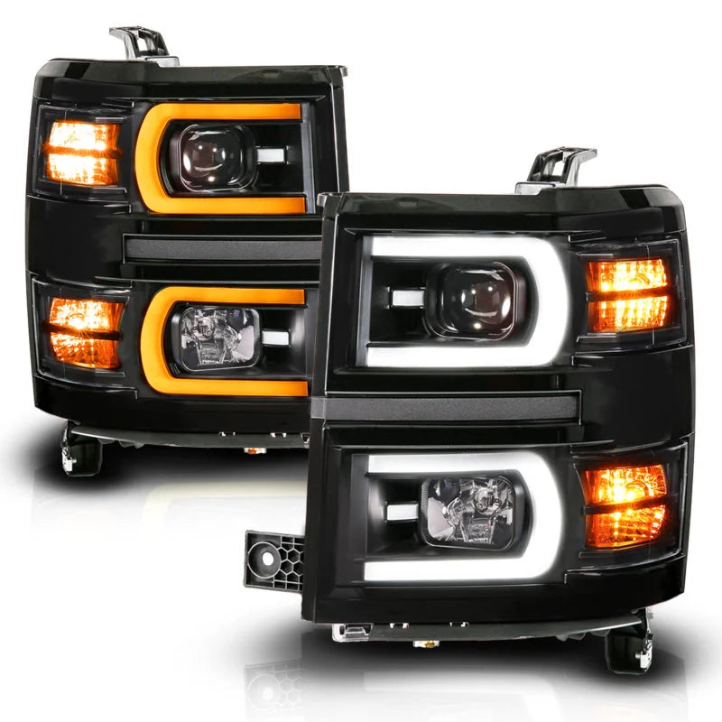 Anzo 14-15 Chevy Silverado 1500 Black Dual Switchback+Sequential LED Tube Sq. Projector Headlights - Additional View 5