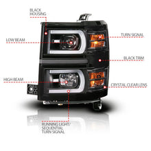 Load image into Gallery viewer, Anzo 14-15 Chevy Silverado 1500 Black Dual Switchback+Sequential LED Tube Sq. Projector Headlights - Additional View 6
