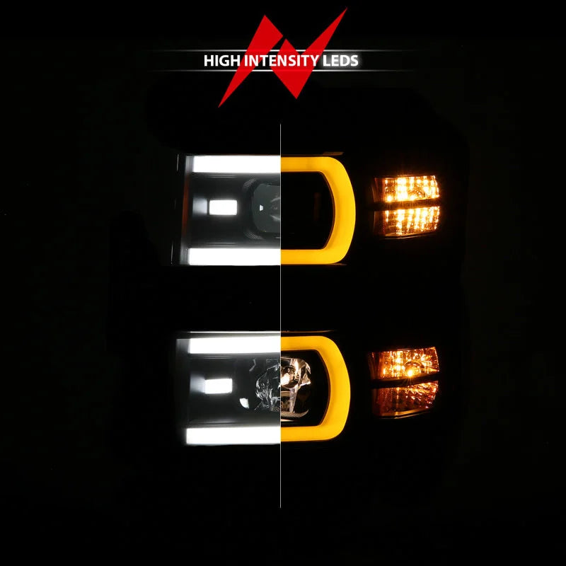 Anzo 14-15 Chevy Silverado 1500 Black Dual Switchback+Sequential LED Tube Sq. Projector Headlights - Additional View 7