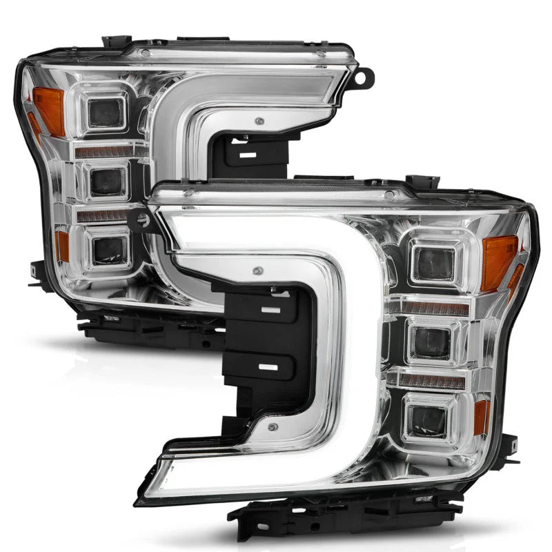 Anzo 18-20 Ford F-150 Full Led Projector Light Bar Style Headlights - Chrome Amber - Side View