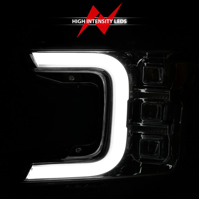 Anzo 18-20 Ford F-150 Full Led Projector Light Bar Style Headlights - Chrome Amber - Back View