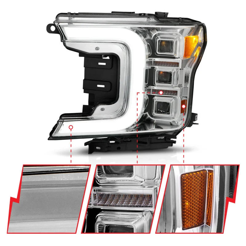 Anzo 18-20 Ford F-150 Full Led Projector Light Bar Style Headlights - Chrome Amber - Installation View