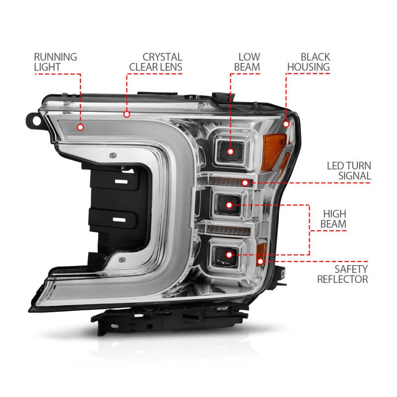 Anzo 18-20 Ford F-150 Full Led Projector Light Bar Style Headlights - Chrome Amber - Additional View 7