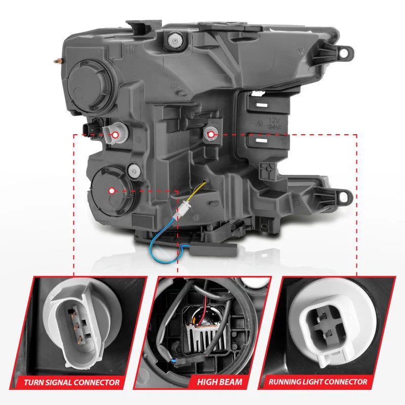 Anzo 18-20 Ford F-150 Full Led Projector Smoke Bar Style Headlights Black Amber - Side View