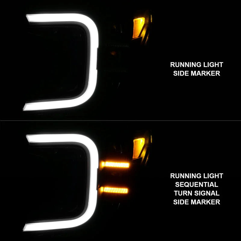 Anzo 18-20 Ford F-150 Full Led Projector Smoke Bar Style Headlights Black Amber - Back View