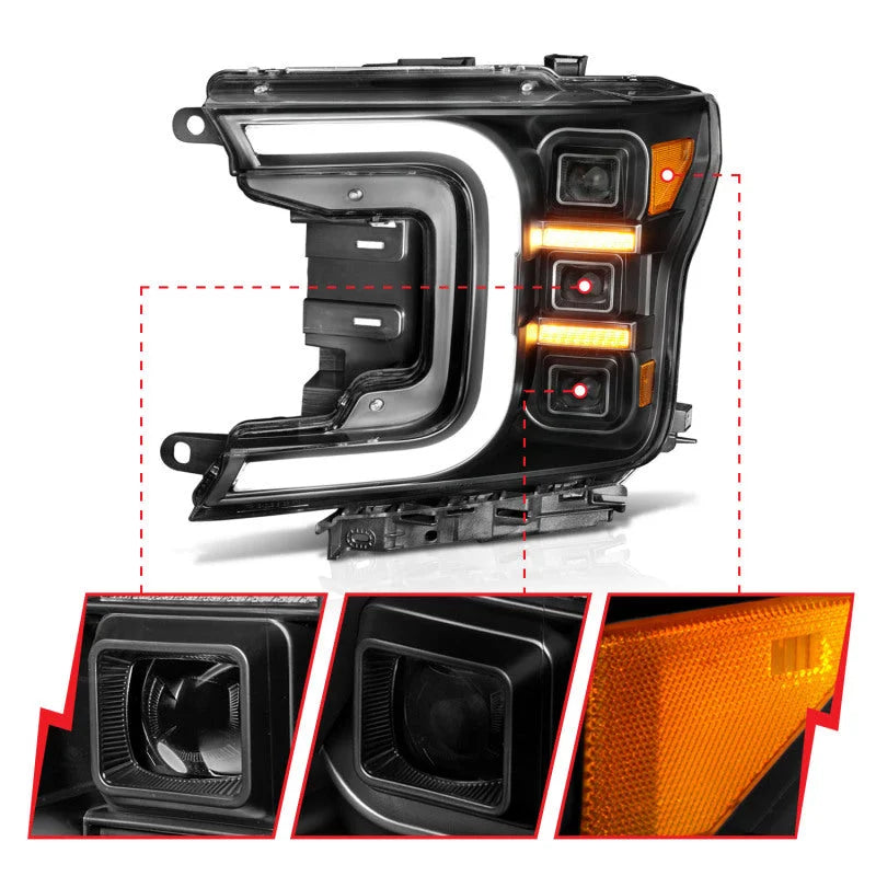 Anzo 18-20 Ford F-150 Full Led Projector Smoke Bar Style Headlights Black Amber - Additional View 7