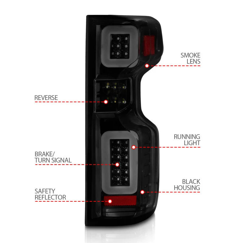 Anzo 19-21 Chevy Silverado Full LED Tailights Black Housing Smoke Lens G2 (w/C Light Bars) - Additional View 8