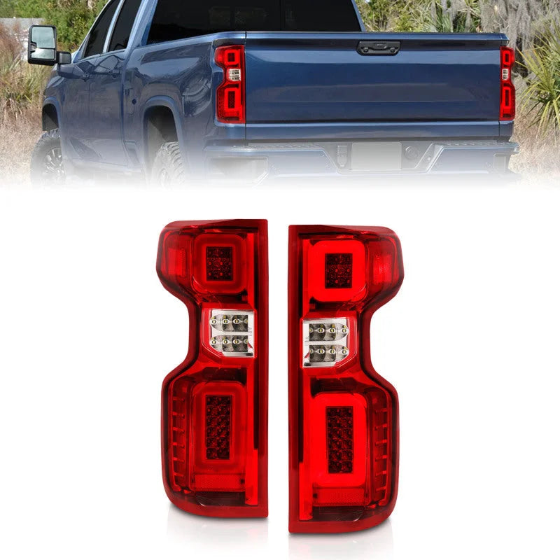 Anzo 19-21 Chevy Silverado Work Truck Full LED Tailights Chrome Housing Red Lens G2(w/C Light Bars) - Main Product View