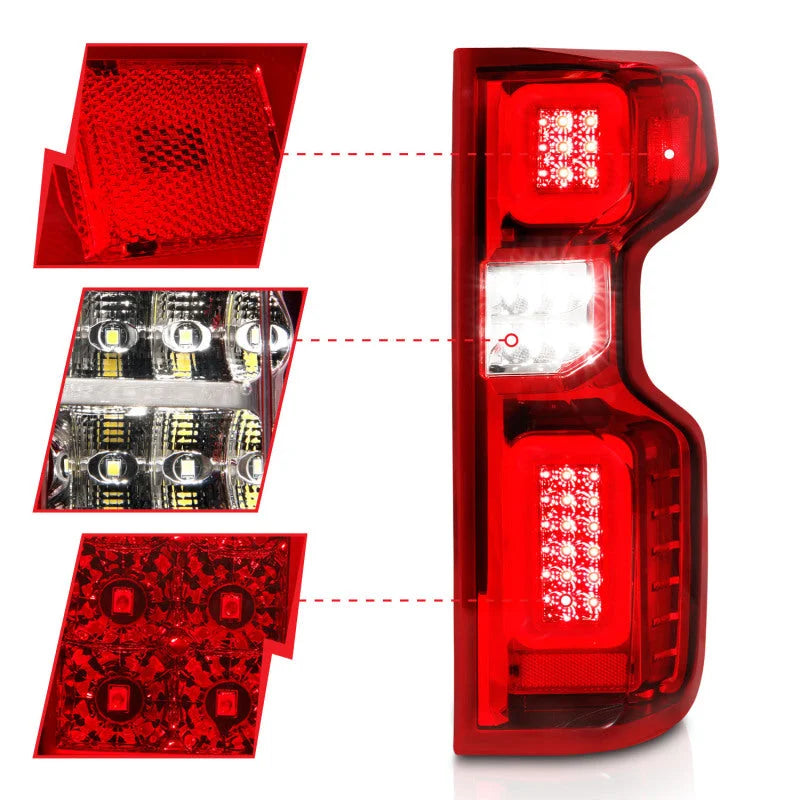 Anzo 19-21 Chevy Silverado Work Truck Full LED Tailights Chrome Housing Red Lens G2(w/C Light Bars) - Back View