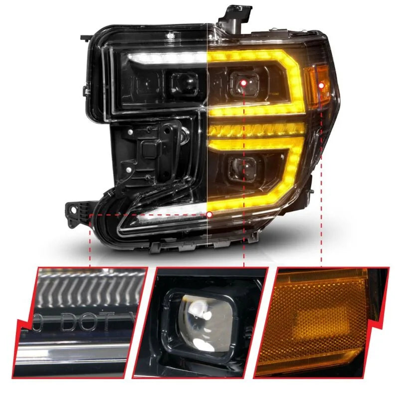 Anzo 19-21 GMC Sierra 1500 LED Projector Headlight w/Switchback+Sequential - Black - Side View