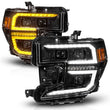 Load image into Gallery viewer, Anzo 19-21 GMC Sierra 1500 LED Projector Headlight w/Switchback+Sequential - Black - Installation View