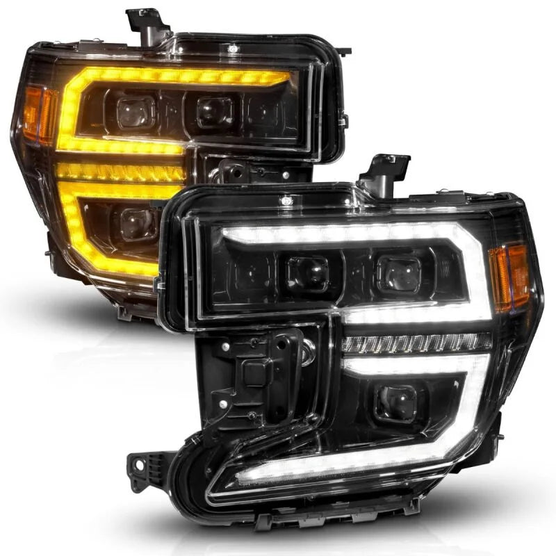 Anzo 19-21 GMC Sierra 1500 LED Projector Headlight w/Switchback+Sequential - Black - Installation View