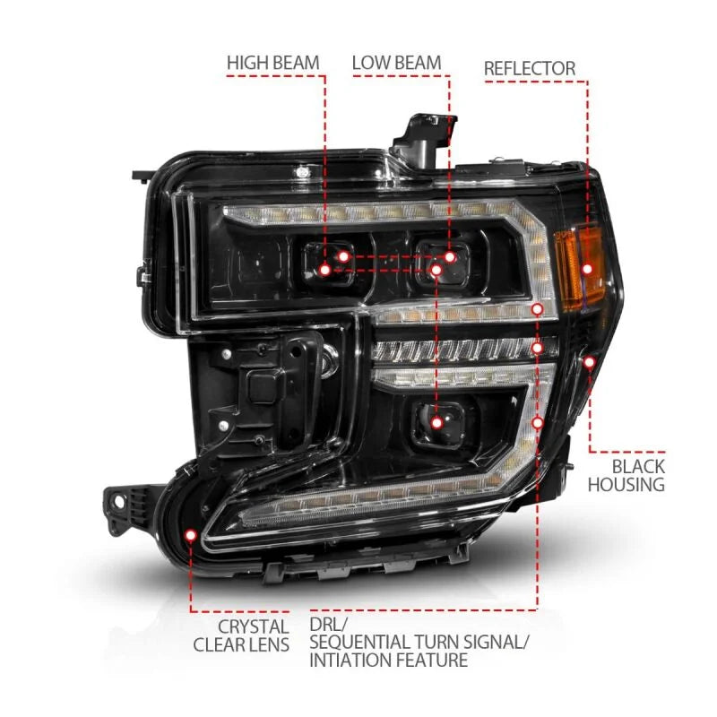 Anzo 19-21 GMC Sierra 1500 LED Projector Headlight w/Switchback+Sequential - Black - Additional View 6