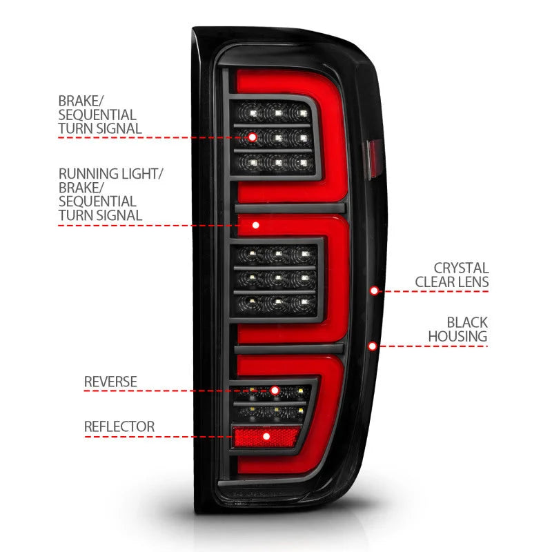 Anzo 19-23 GMC Sierra 1500/2500HD/3500HD Black Replacement Full LED Bar Tail Light - Side View