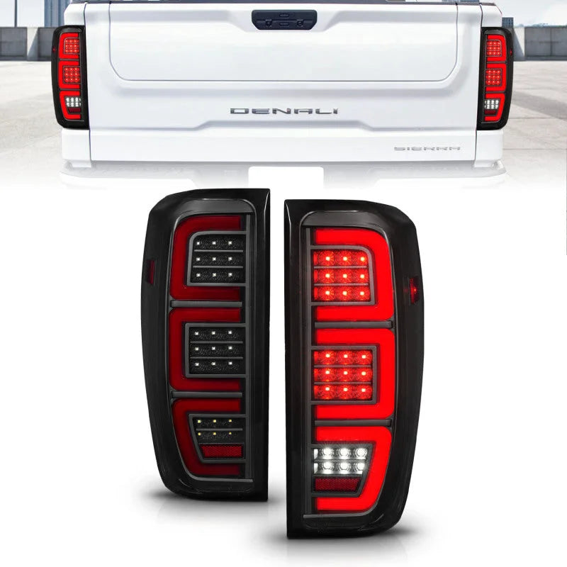 Anzo 19-23 GMC Sierra 1500/2500HD/3500HD Smoke Black Replacement Full LED Bar Tail Light - Main Product View