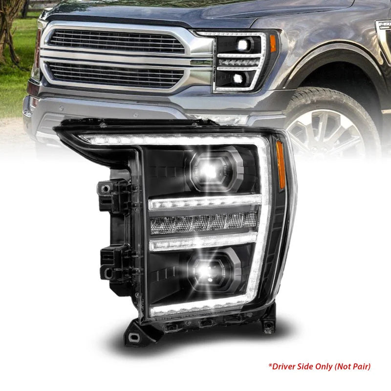 Anzo 21-23 Ford F150 LED Projector Headlight w/Switchback+Sequential - Black (Driver Side Only) - Main Product View