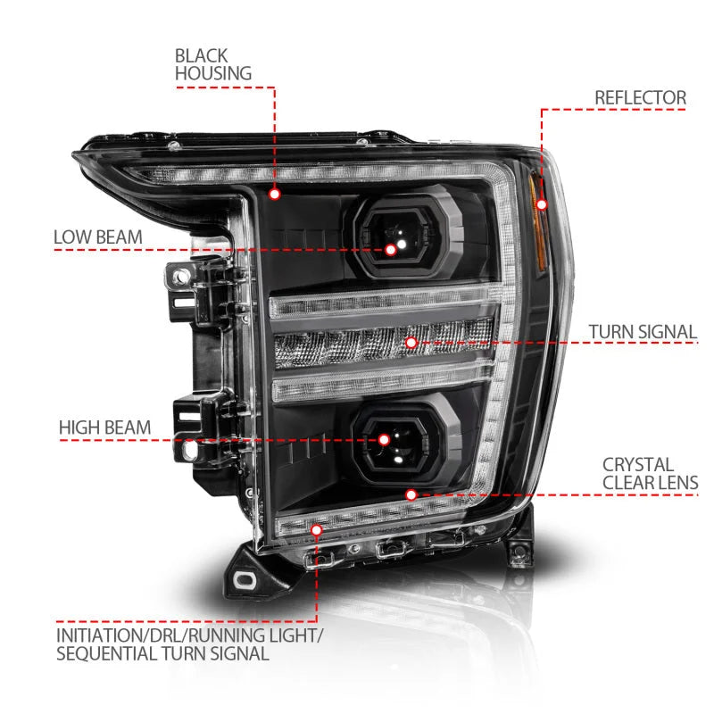 Anzo 21-23 Ford F150 LED Projector Headlight w/Switchback+Sequential - Black (Driver Side Only) - Back View