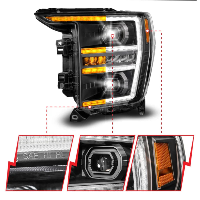 Anzo 21-23 Ford F150 LED Projector Headlight w/Switchback+Sequential - Black (Driver Side Only) - Installation View