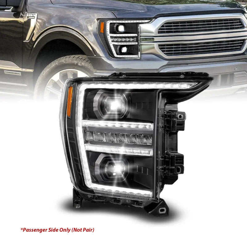 Anzo 21-23 Ford F150 LED Projector Headlight w/Switchback+Sequential - Black (Passenger Side Only) - Main Product View